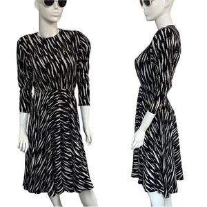 Stunning Vintage 1980s 100% Silk Zebra Print Blouson Midi Dress